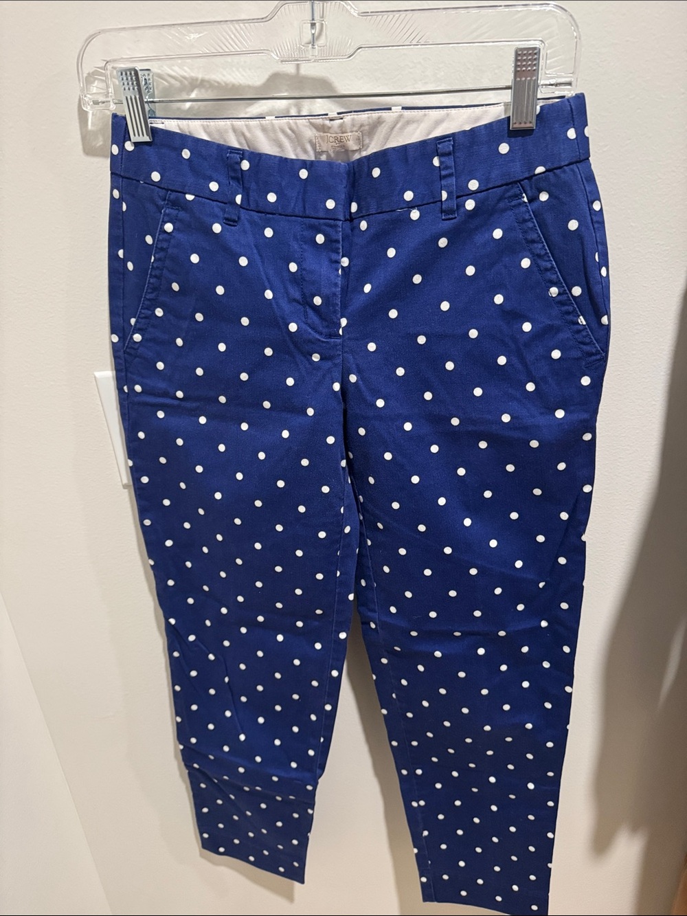 Jcrew Blue Polka Dot Cropped Pants